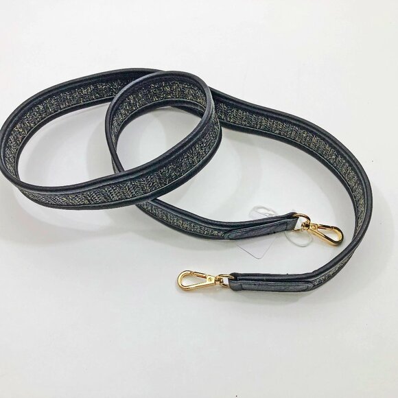 JEN & CO. Guitar Style Strap 48x1.5 inches Black Gold Thread Goldtone Clips - Picture 1 of 4